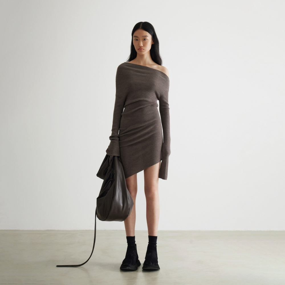 Simple curved multi-wear wool knit dress