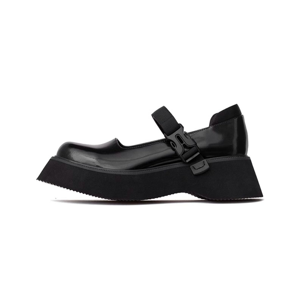 PINKPUNKPLANK bright black functional style buckle big head Mary Jane platform shoes