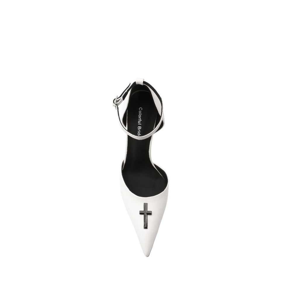 Colorful Bridge丨Crucifix Cross Series White Nun Sandals Women's High Heels