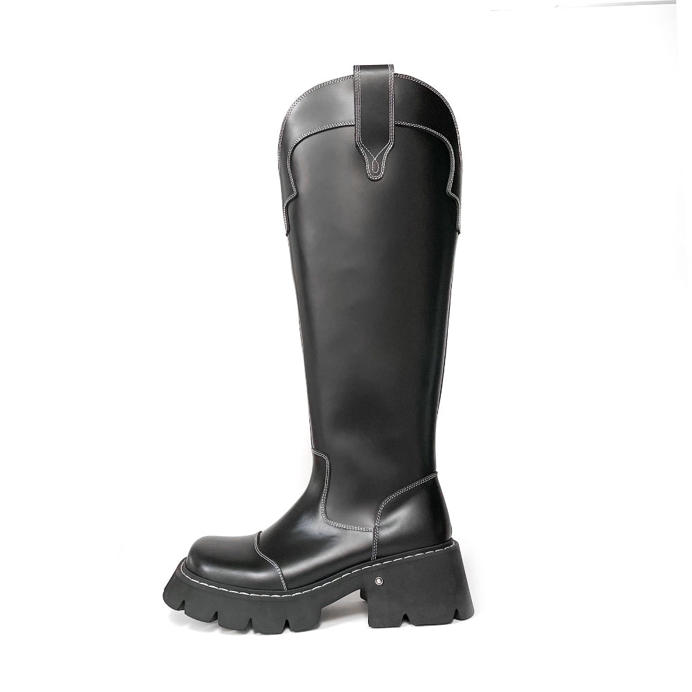 PINKPUNKPLANK thick-soled big-toed tough western boots