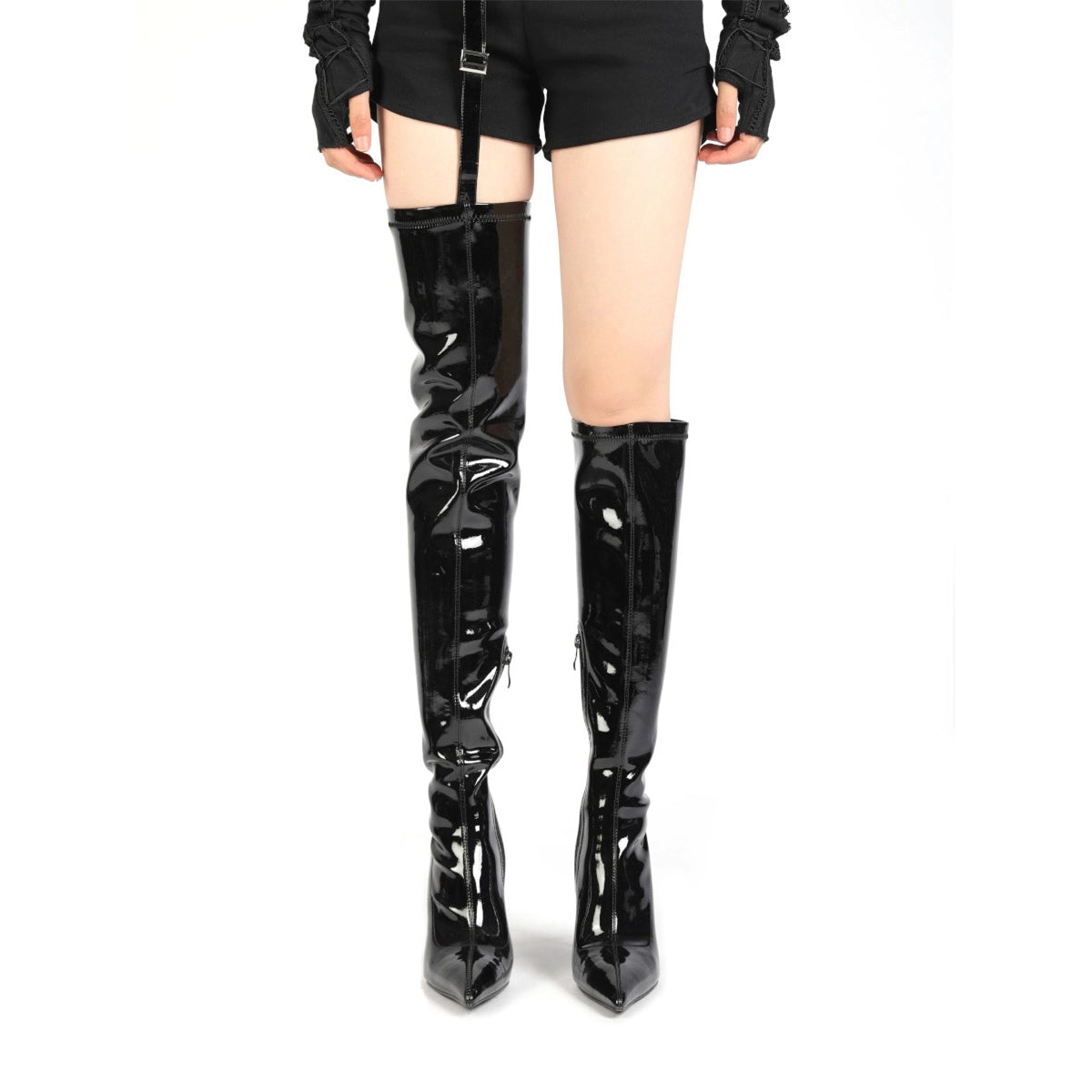 Colorful Bridge丨Over-the-knee boots Patent leather stiletto pointed elastic boots