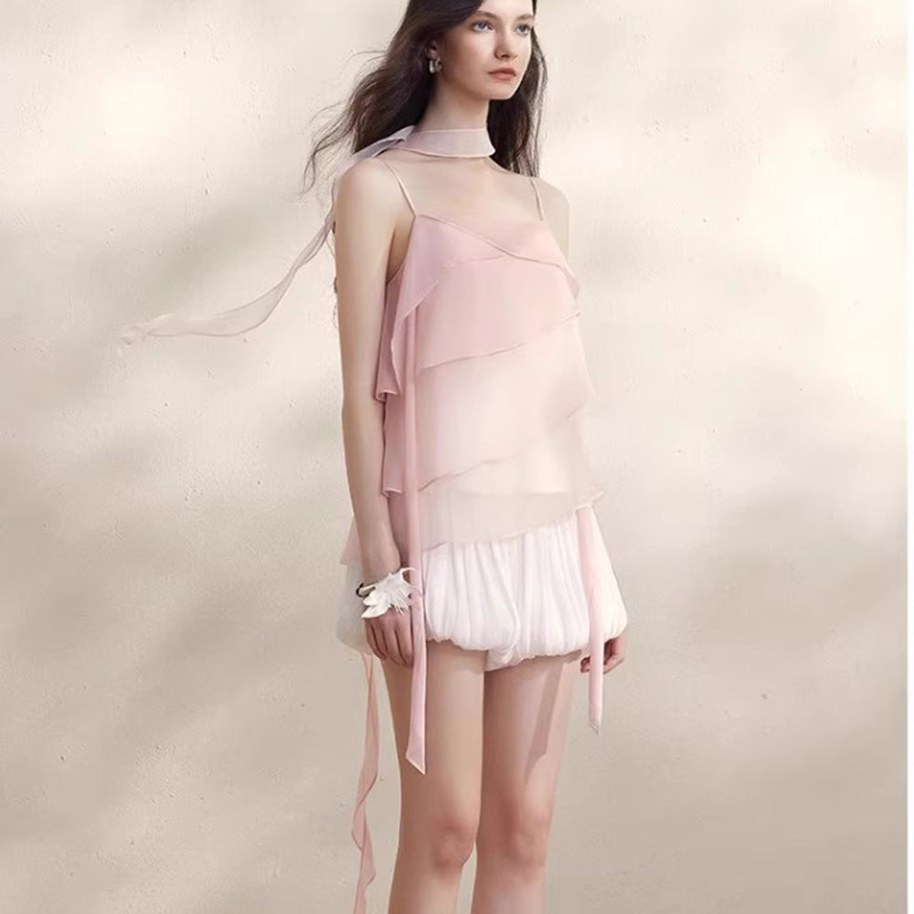 SSPARKLING Gradient Sheer Cake Vest (With Ribbon)