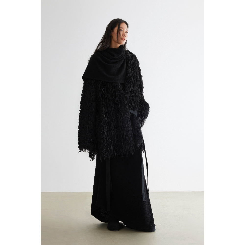 YUEXLIANG Simple and versatile lace-up fur coat with slanted hem