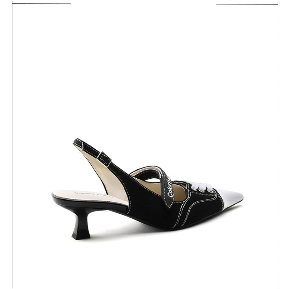 Colorful Bridge丨Designer canvas sandals Velcro strap women's pointed high heels