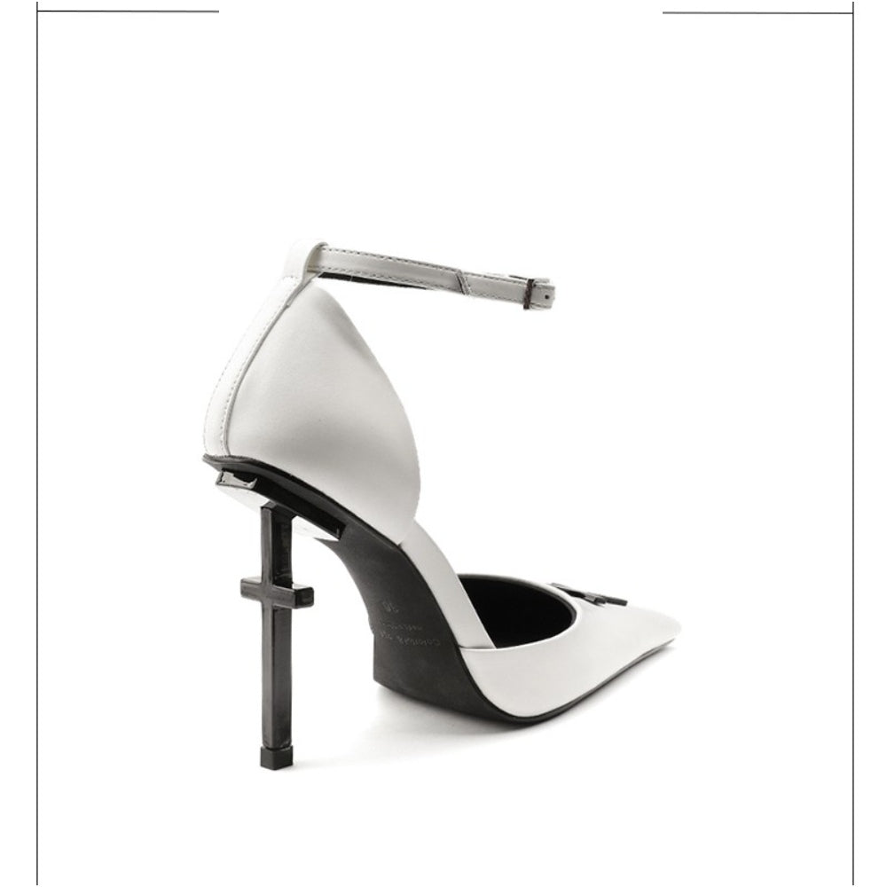 Colorful Bridge丨Crucifix Cross Series White Nun Sandals Women's High Heels