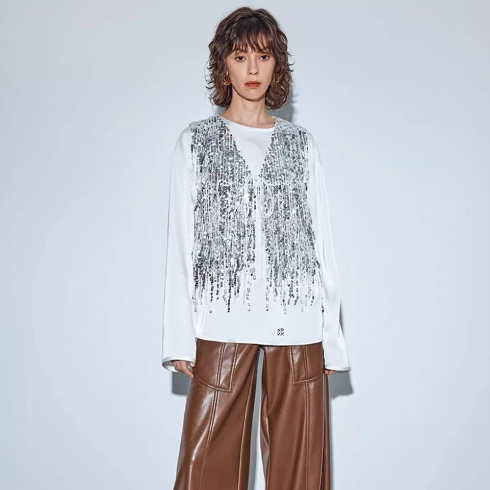 SSPARKLING Super Flash Heavy Tassel Sequined Vest Jacket for Women