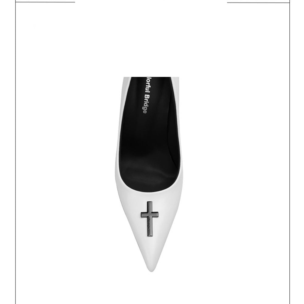 Colorful Bridge丨Crucifix Cross Series White Nun Women's High Heels