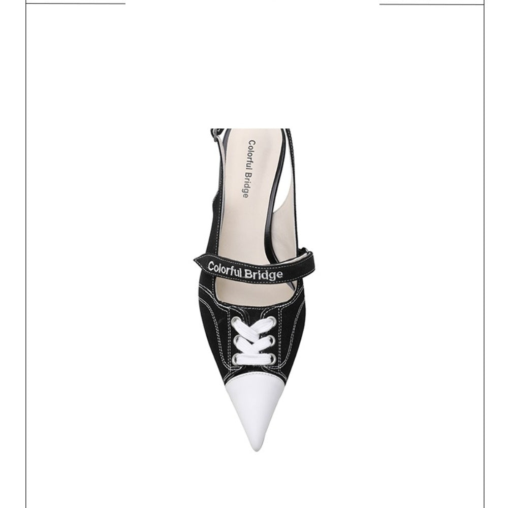 Colorful Bridge丨Designer canvas sandals Velcro strap women's pointed high heels