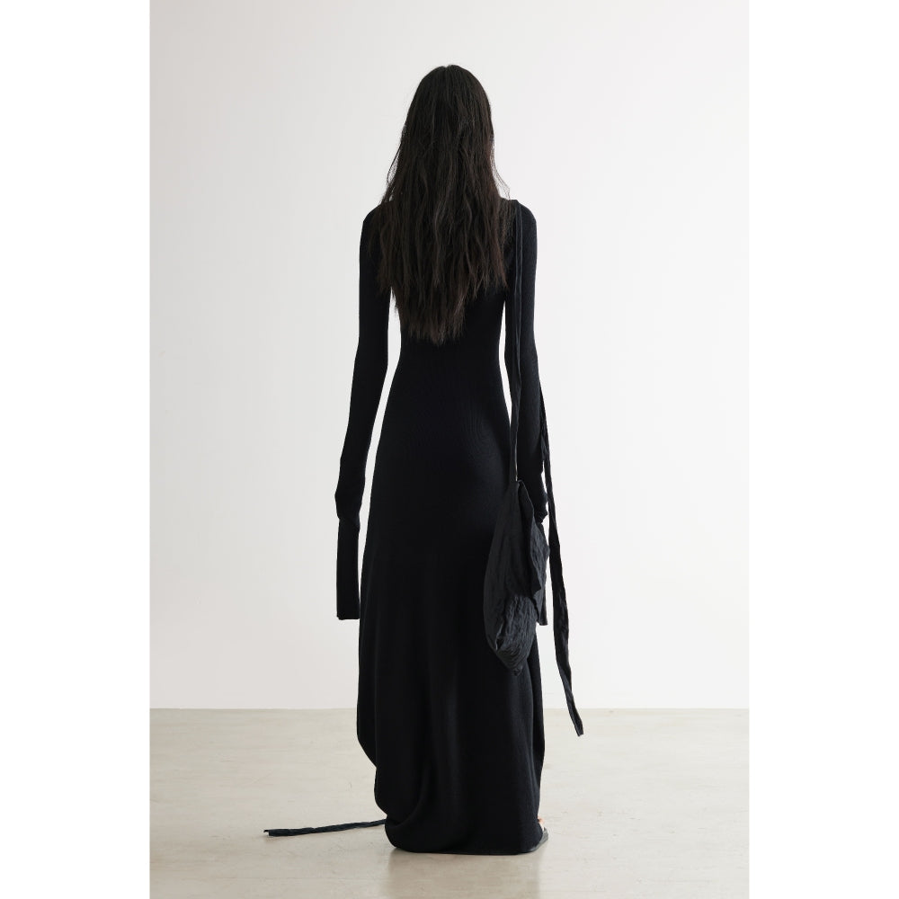 Geometric asymmetric turtleneck knit dress