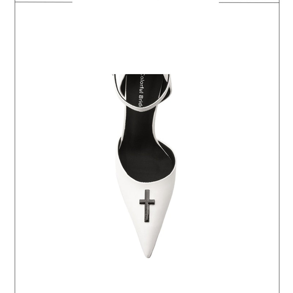 Colorful Bridge丨Crucifix Cross Series White Nun Sandals Women's High Heels