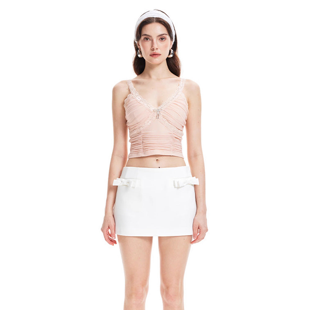 SSPARKLING new slim-fit camisole top for women with lace pleated elastic fashionable camisole