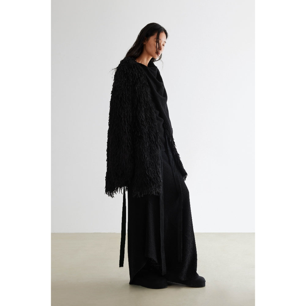 YUEXLIANG Simple and versatile lace-up fur coat with slanted hem
