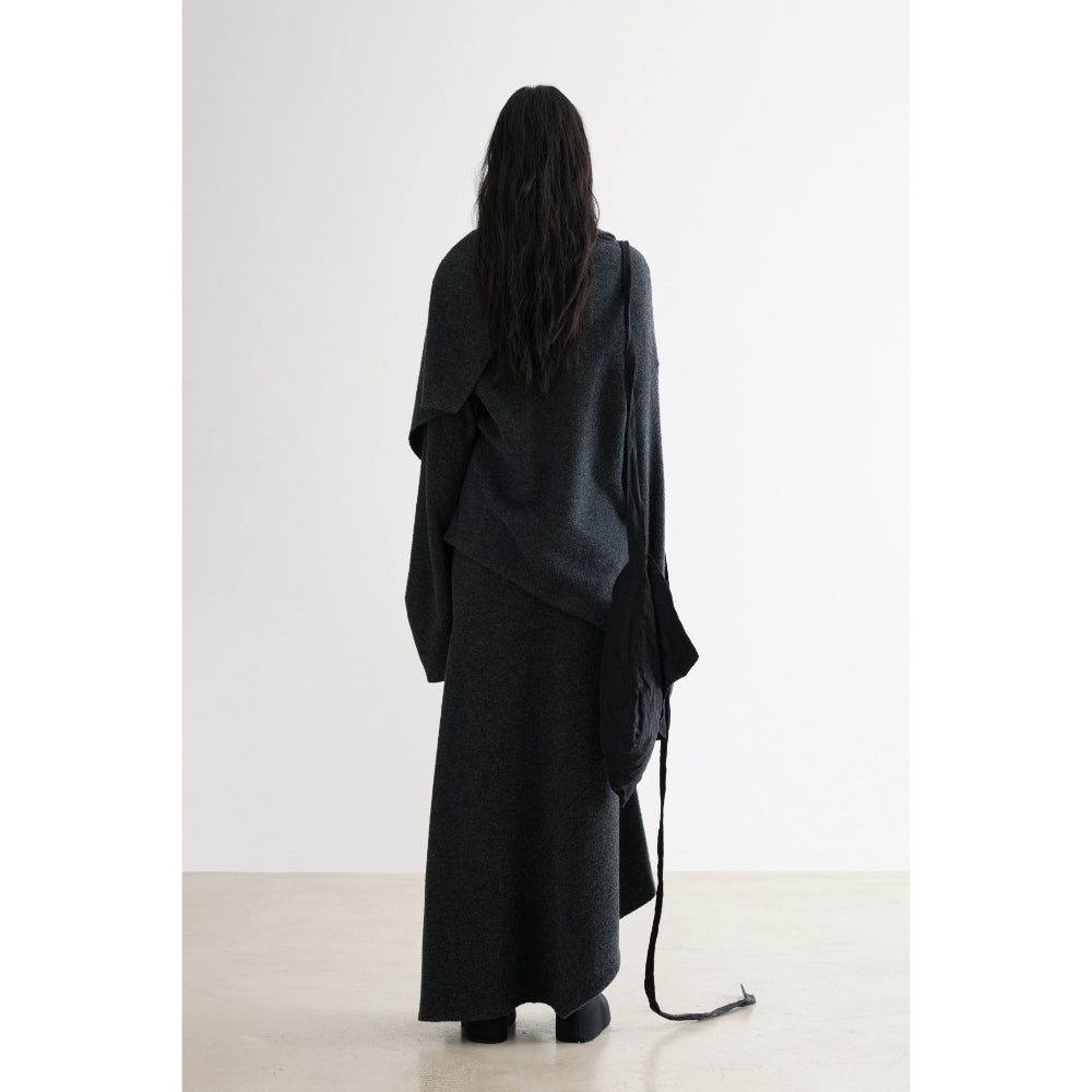 YUEXLIANG Multi-layered fold-over collar asymmetrical grainy fleece sweatshirt