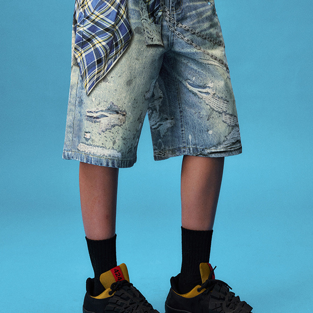 YADcrew Plaid Denim Shorts