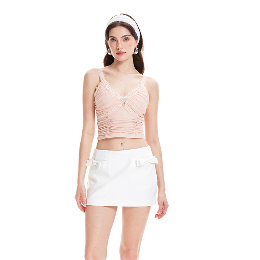 SSPARKLING new slim-fit camisole top for women with lace pleated elastic fashionable camisole