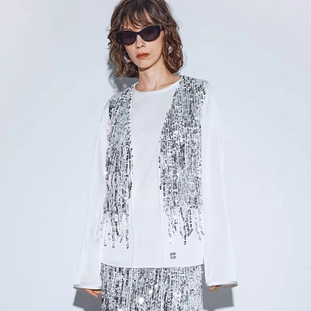 SSPARKLING Super Flash Heavy Tassel Sequined Vest Jacket for Women