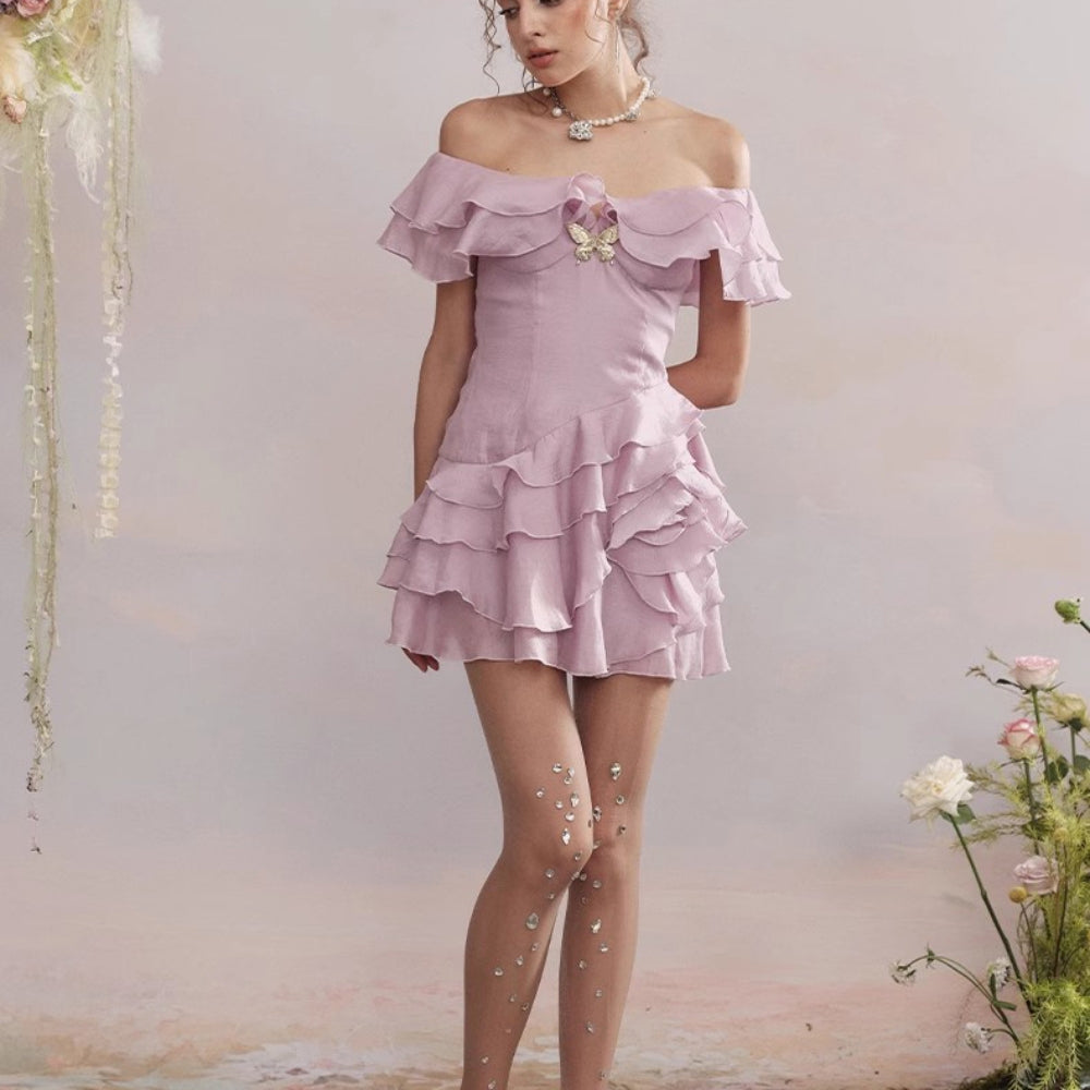 ARTE PURA Beige/Purple V-Neck Dress