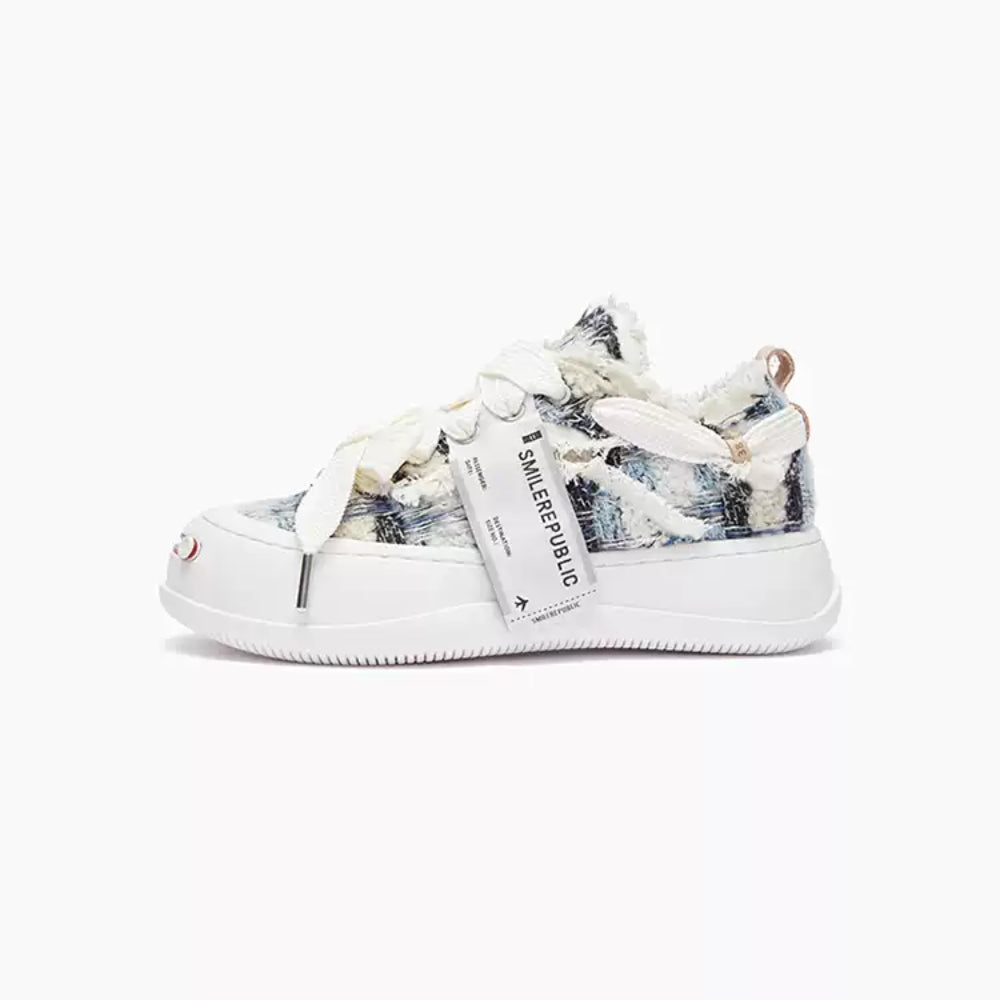 SMILEREPULIC denim open smile platform shoes blue and black