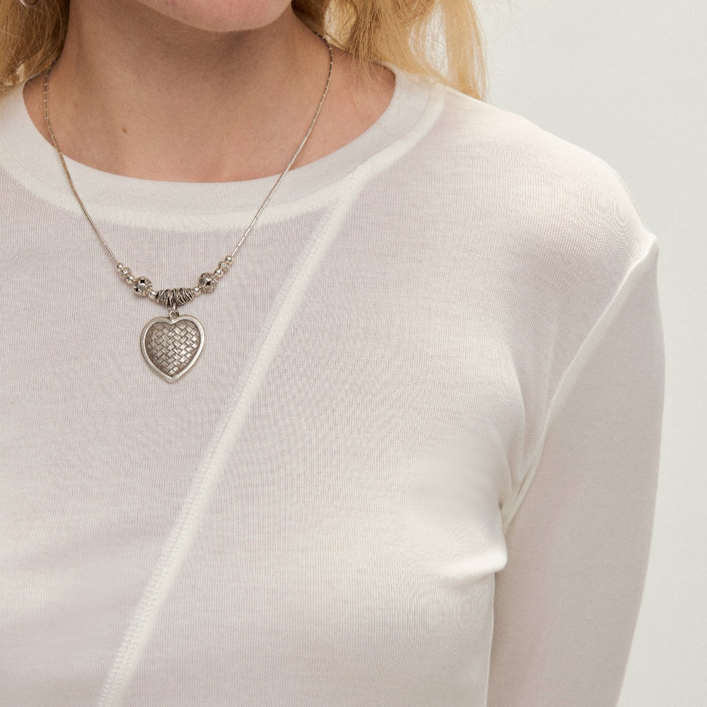 Dpercent丨925 heavy silver woven heart-shaped pendant necklace