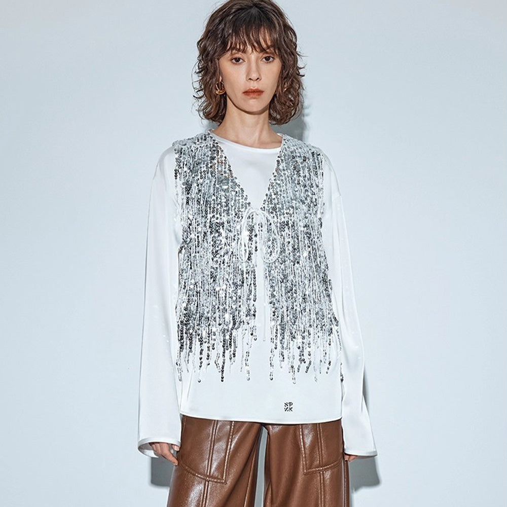 SSPARKLING Super Flash Heavy Tassel Sequined Vest Jacket for Women