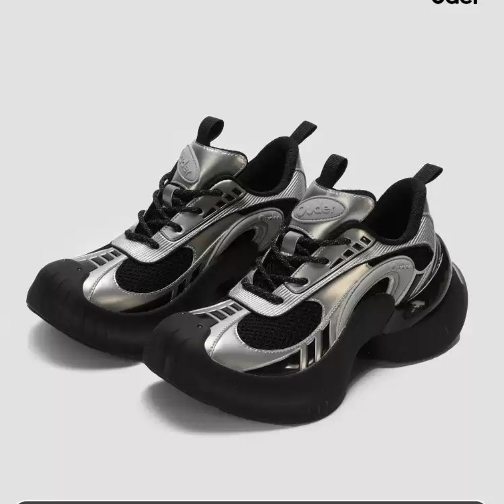 Ouder running shoes thick sole heightening dad shoes black