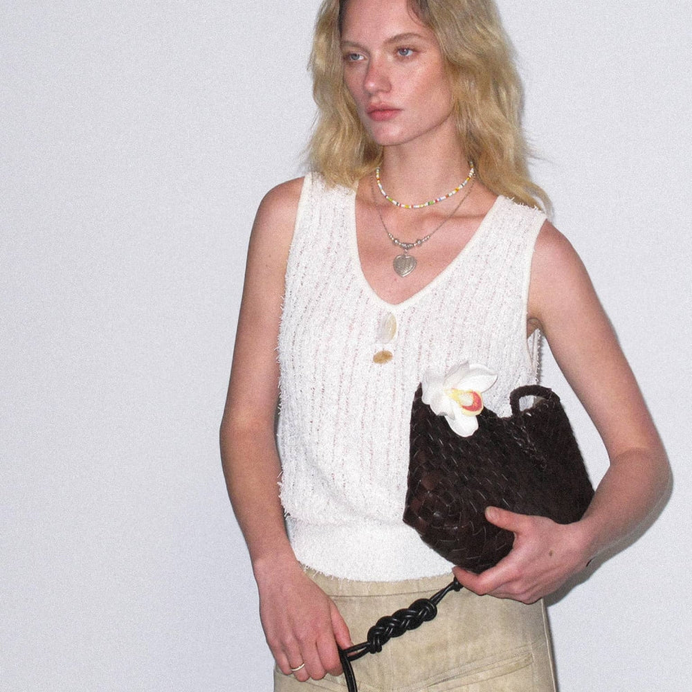 Dpercent丨South France holiday style hollow woven U-neck woolen vest