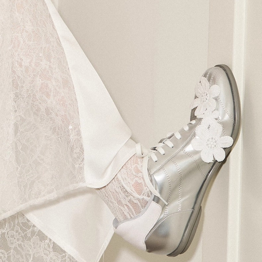 PINKPUNKPLANK silver lace flower ball sports casual shoes