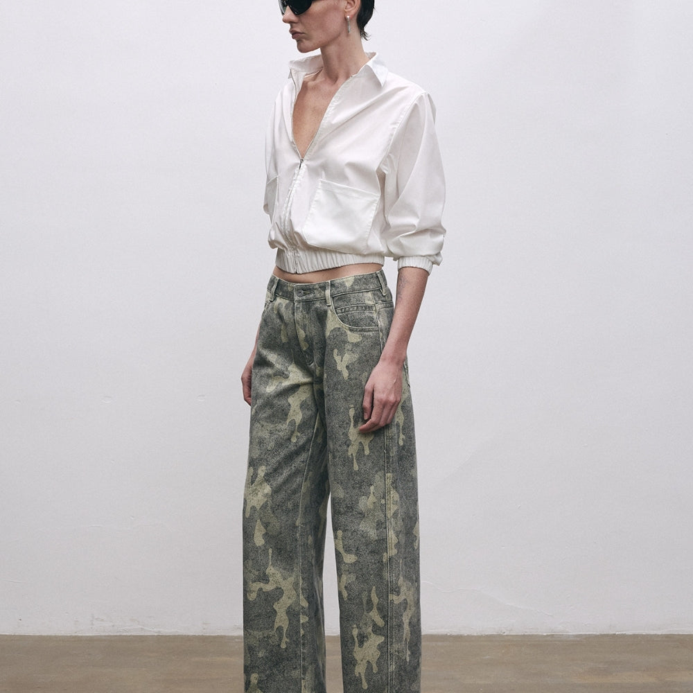 SANFRONTIERES Hand-Painted Camo Jeans