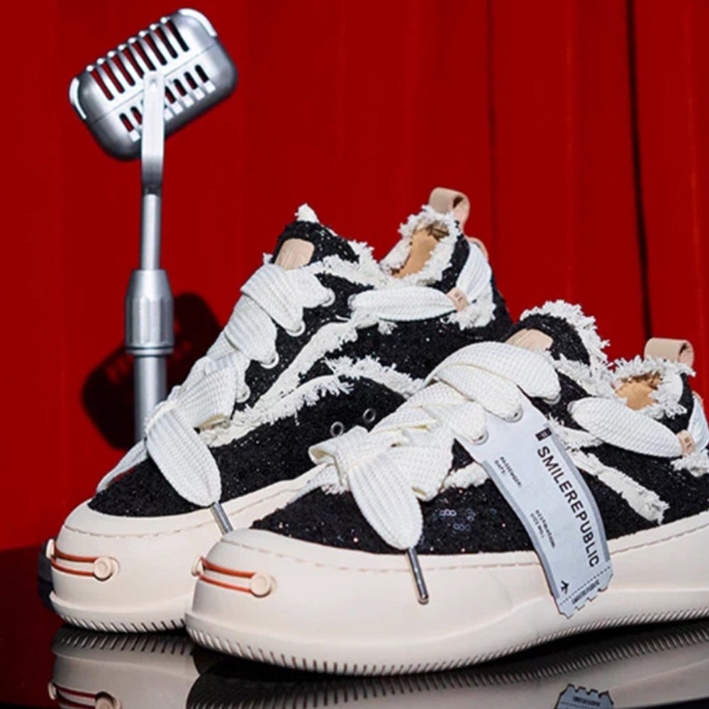 SMILEREPULIC obsidian thick-soled low-top open smile shoes