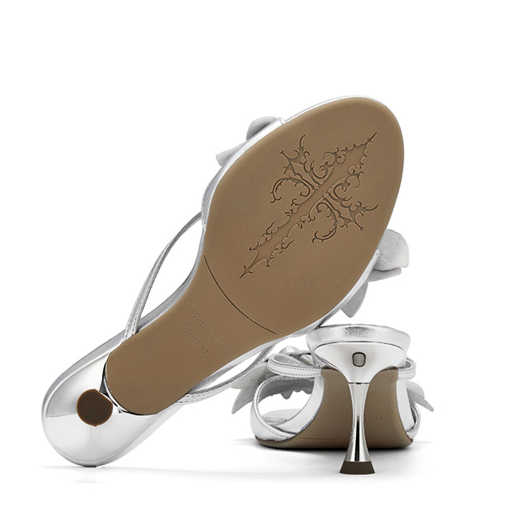 ARCADIAGYAL Silver Flower Heels