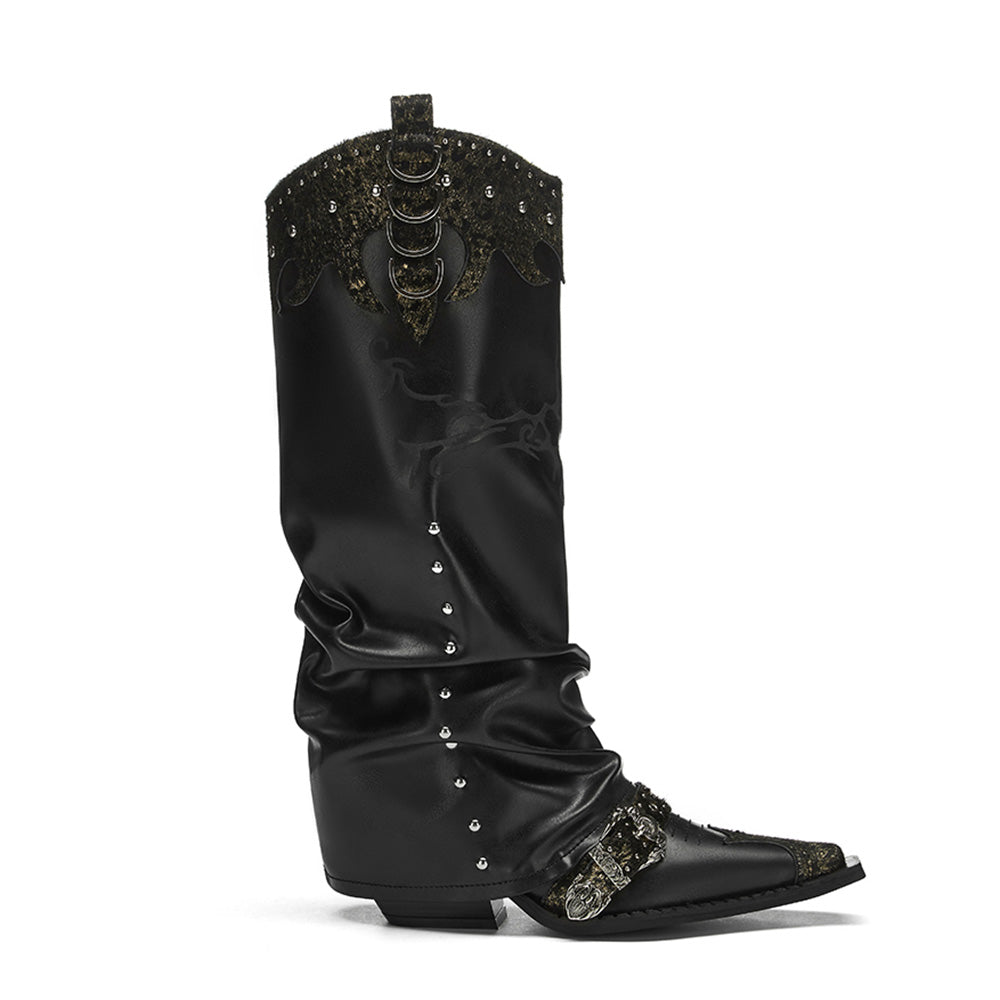 ARCADIAGYAL Black/Gold Western Boots