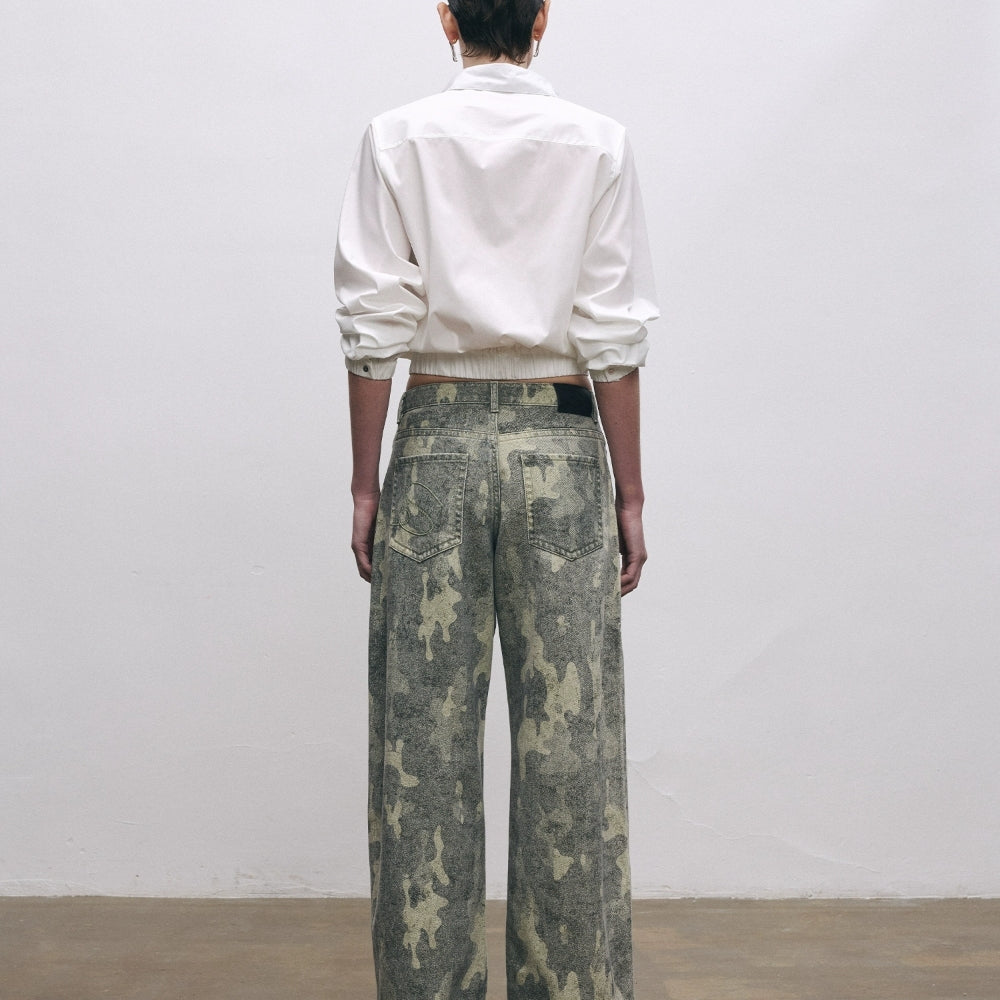 SANFRONTIERES Hand-Painted Camo Jeans
