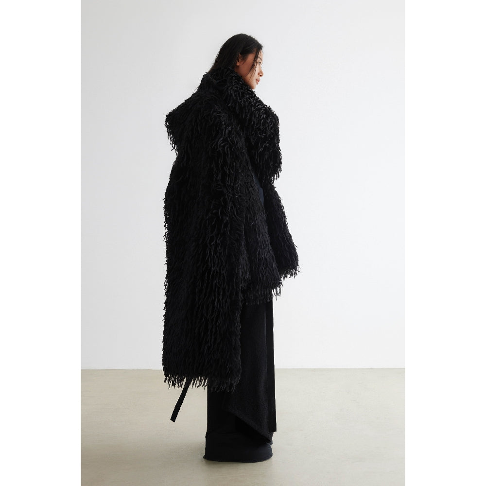 YUEXLIANG Simple and versatile lace-up fur coat with slanted hem