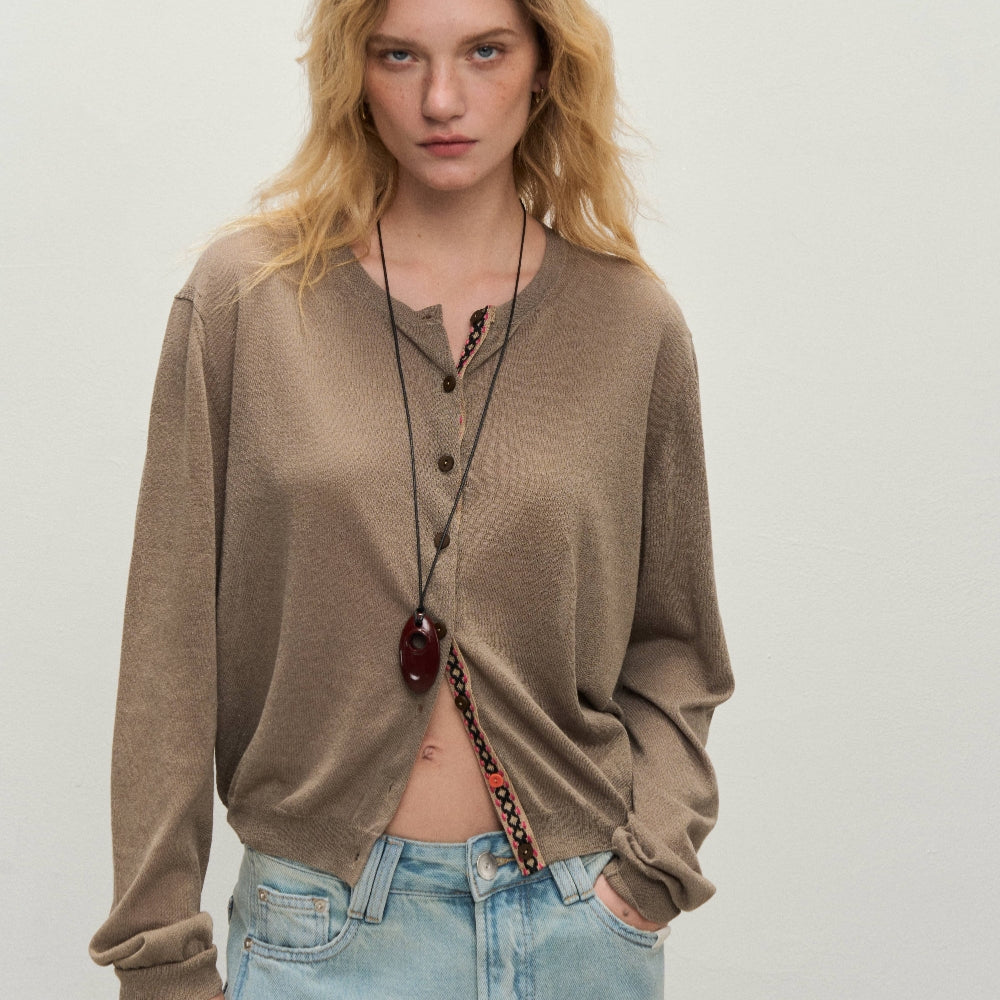 Dpercent丨Knitted straw-colored cool sunscreen long-sleeved cardigan