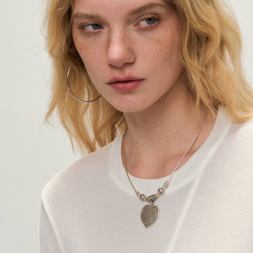 Dpercent丨925 heavy silver woven heart-shaped pendant necklace
