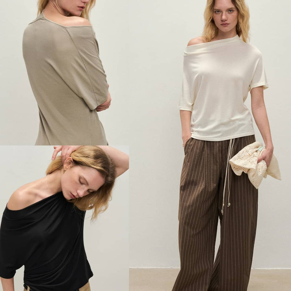 Dpercent丨Tencel light raglan sleeves/slanted shoulder short sleeve T-shirt