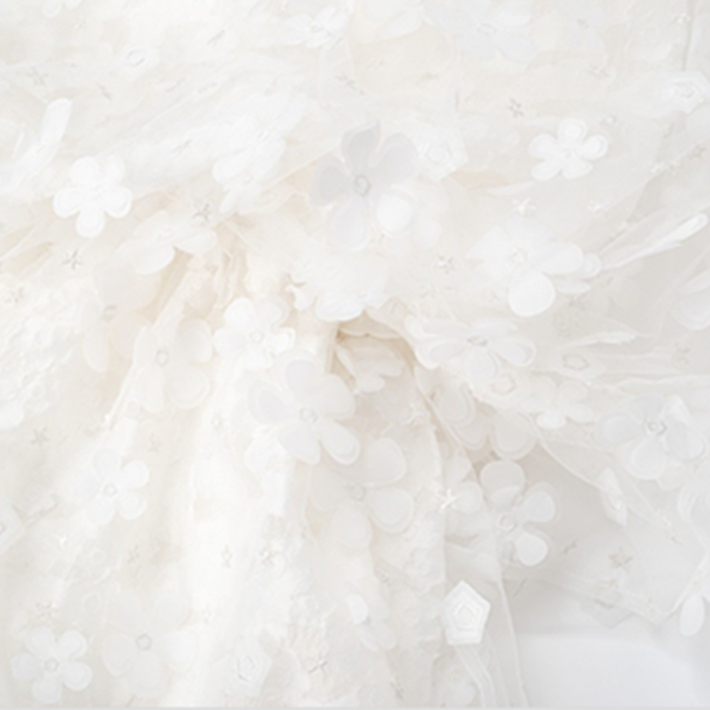 Three Quarters White 3D Cut Flower Strapless Dress