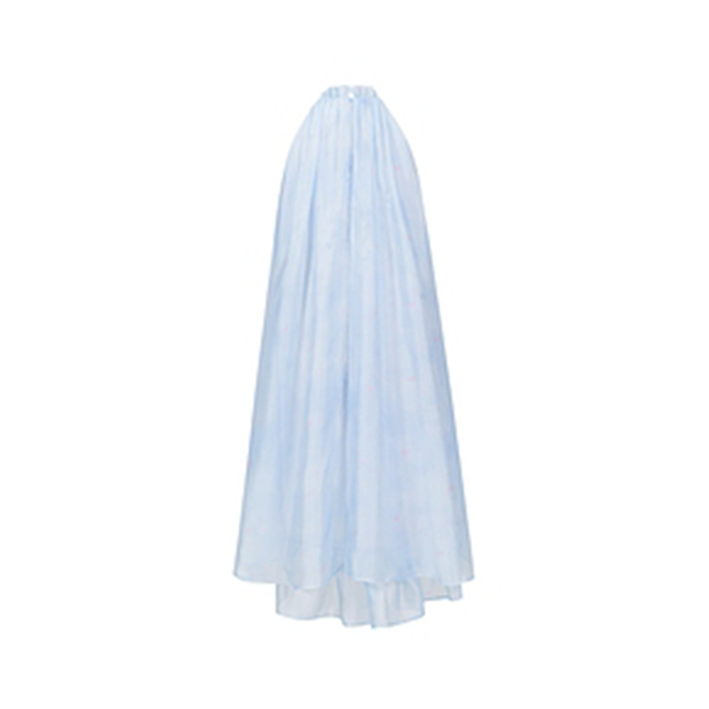 Three Quarters Blue Ocean Print Shell Bow Dress