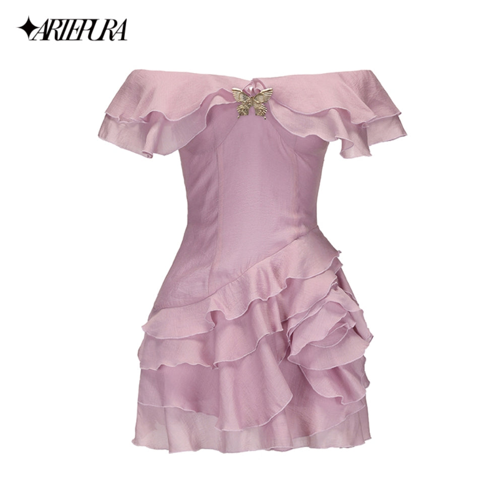 ARTE PURA Beige/Purple V-Neck Dress