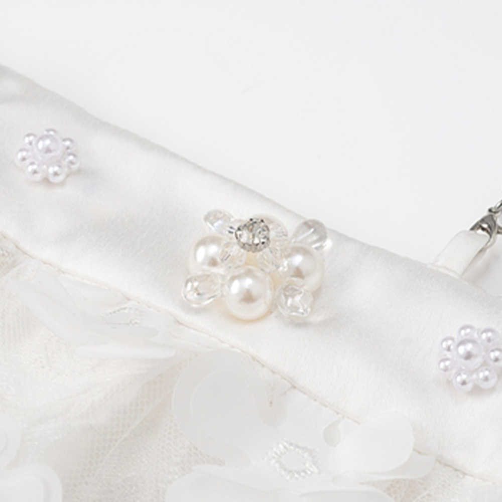 Three Quarters White 3D Cut Flower Strapless Dress