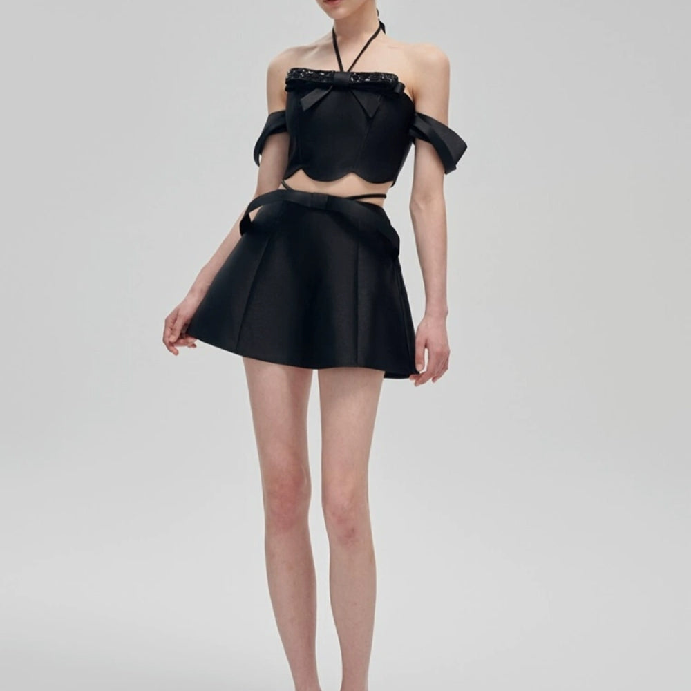 FA SOGNO Black Bow Dress Set