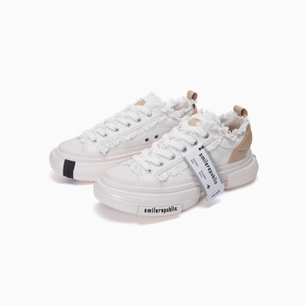 SMILEREPULIC 70s Classic White Low-Top Platform Canvas Shoes