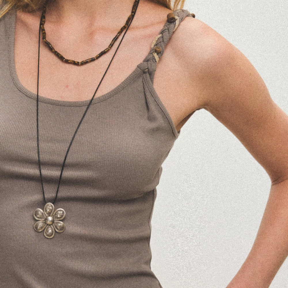 Dpercent丨Antique Silver Old Flower Necklace 925 Silver Pendant