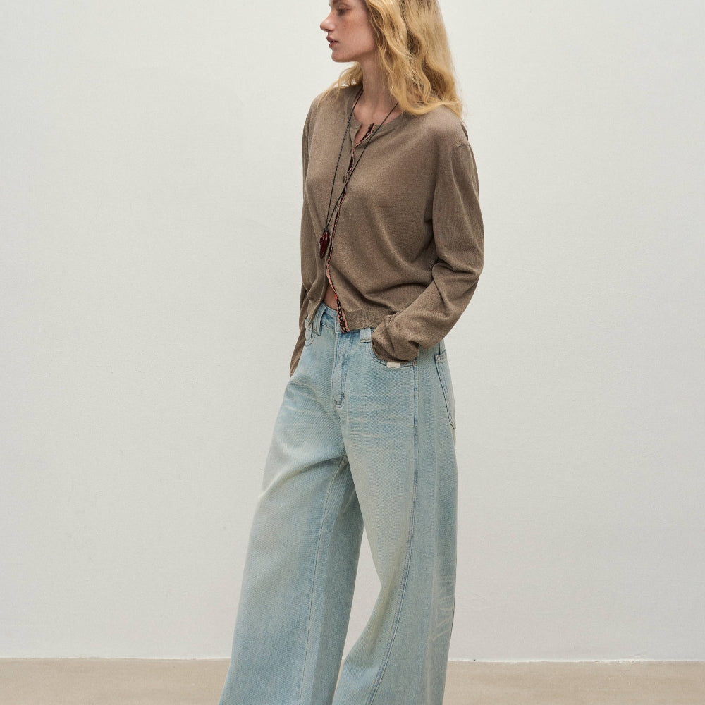 Dpercent丨Knitted straw-colored cool sunscreen long-sleeved cardigan
