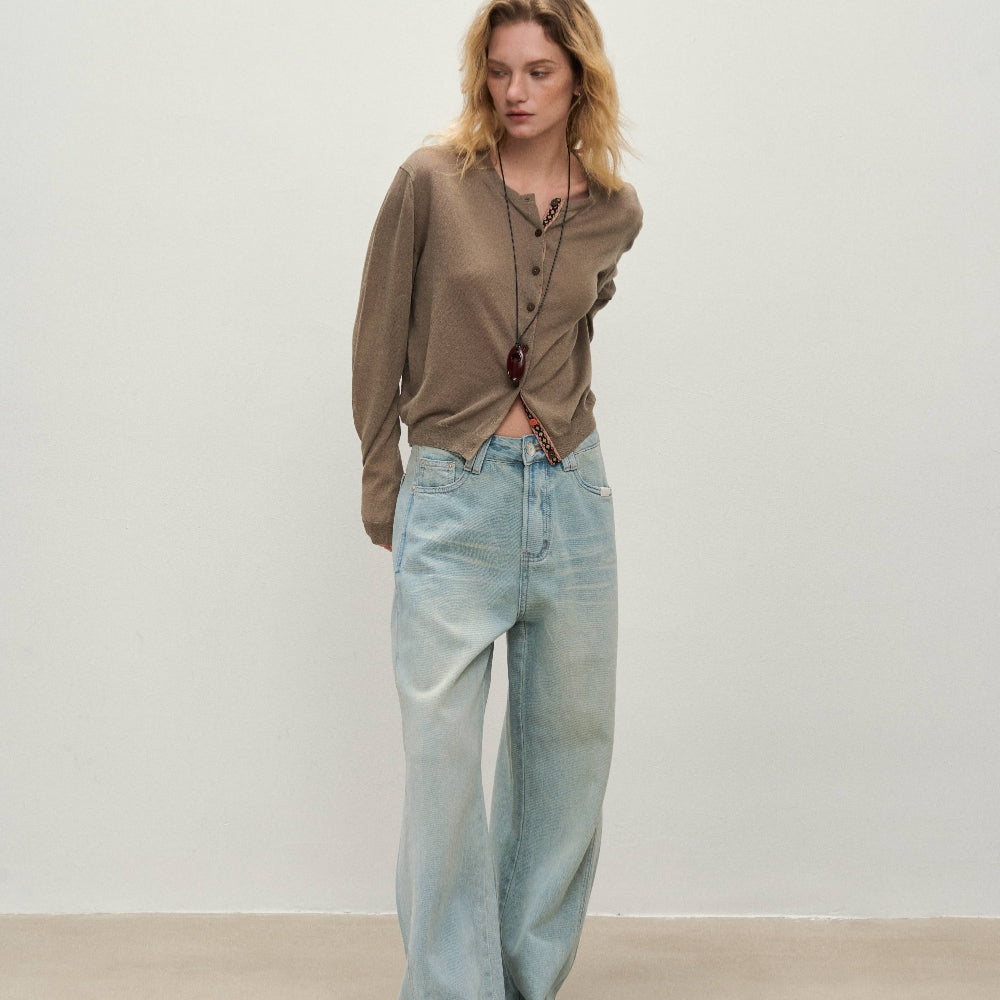 Dpercent丨Knitted straw-colored cool sunscreen long-sleeved cardigan