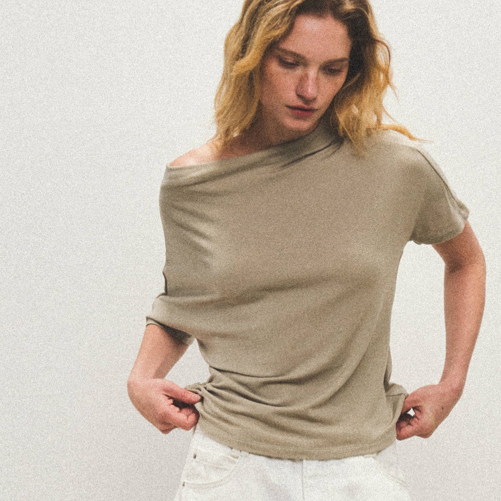 Dpercent丨Tencel light raglan sleeves/slanted shoulder short sleeve T-shirt