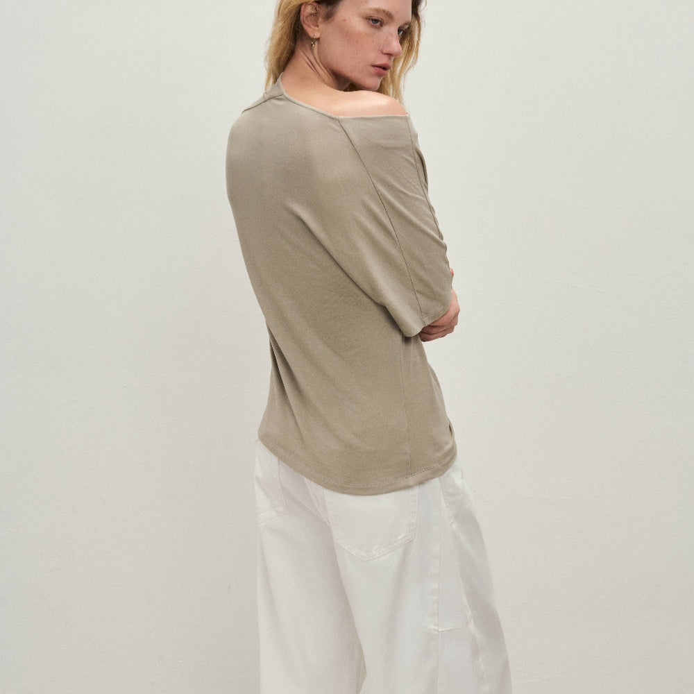 Dpercent丨Tencel light raglan sleeves/slanted shoulder short sleeve T-shirt