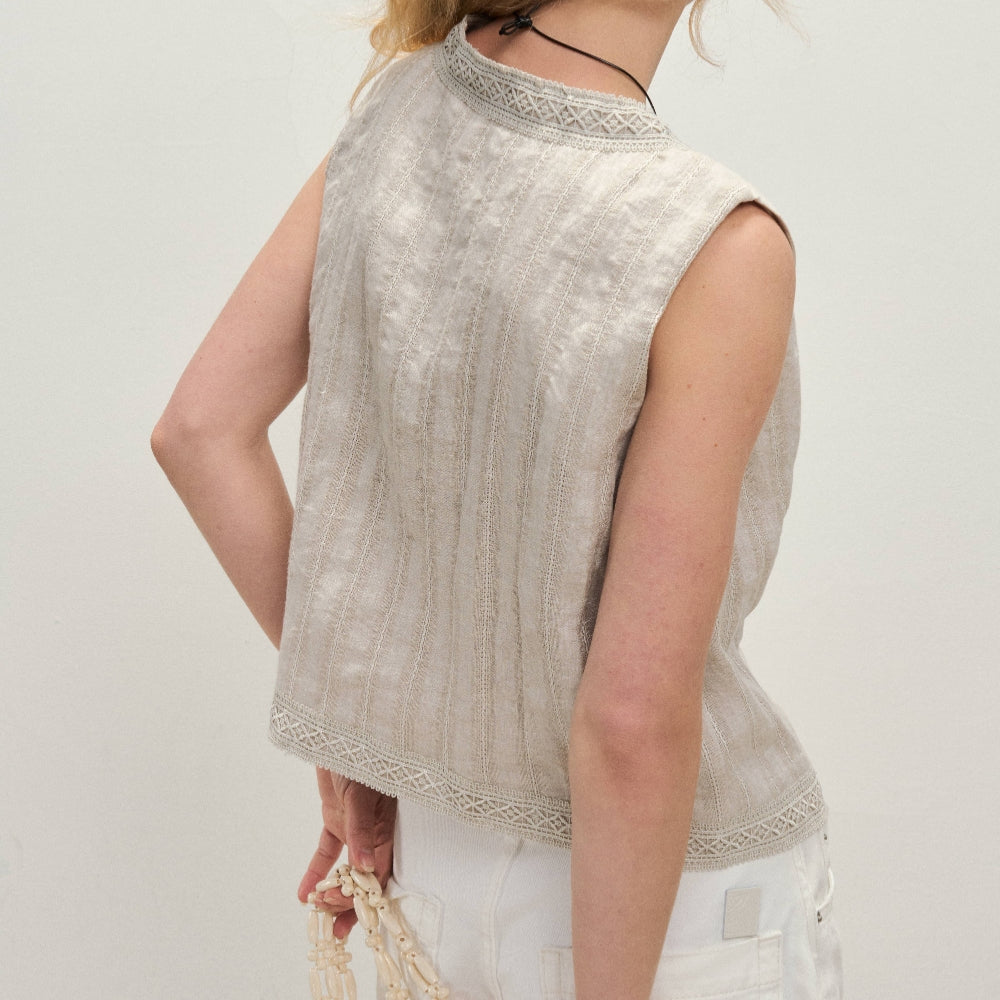 Dpercent丨Natural linen jacquard texture v-neck vest sleeveless top