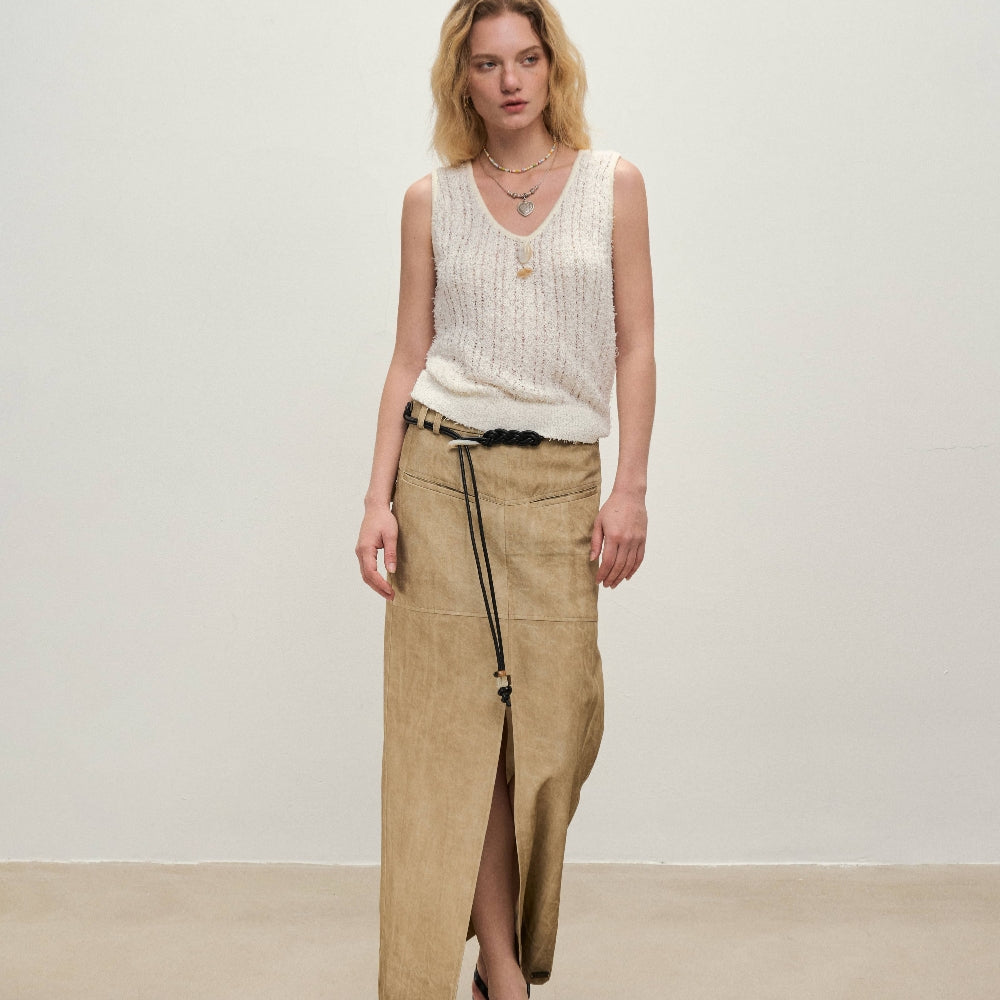 Dpercent丨South France holiday style hollow woven U-neck woolen vest
