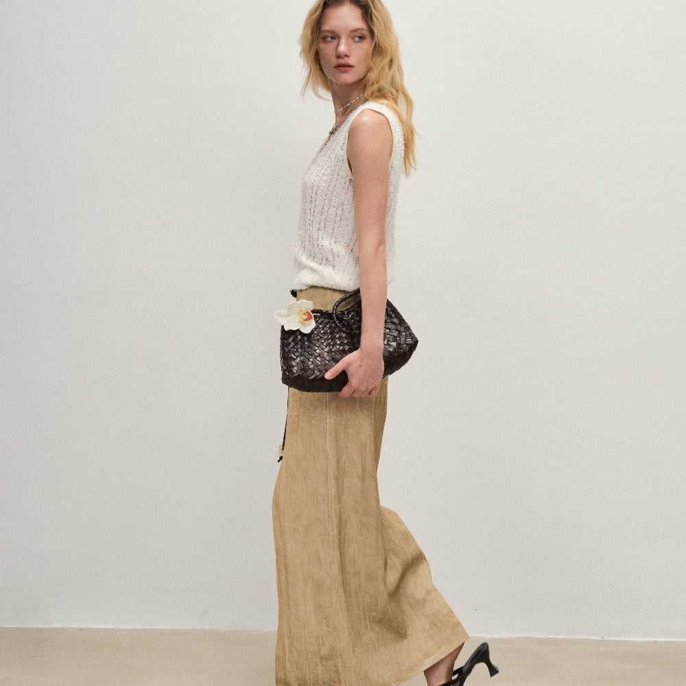 Dpercent丨South France holiday style hollow woven U-neck woolen vest